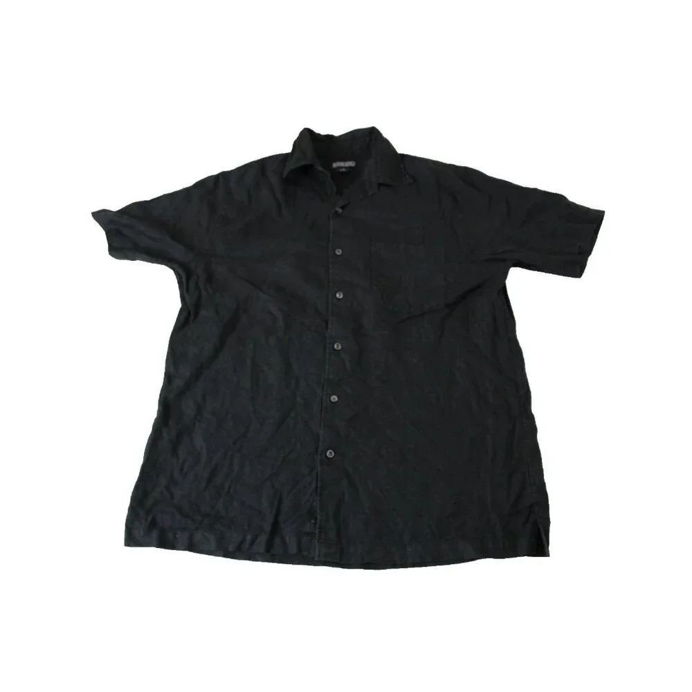 Lands’ End Men’s Black Short Sleeve Button-Up Shirt Size‎ M (15–15½) 100% Cotton